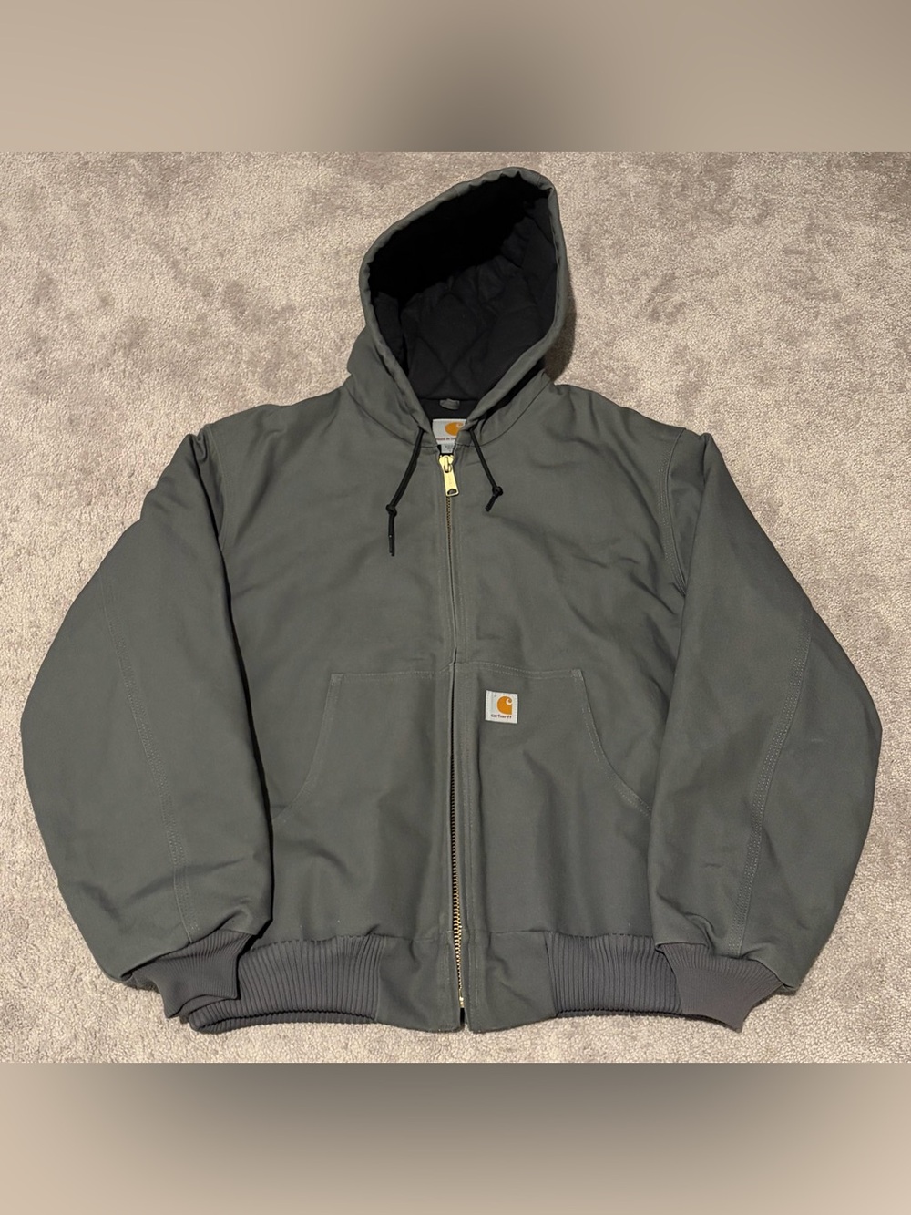 Carhartt J140 GVL Mens Large Gray Duck Active Jacket Hooded Workwear Made In USA